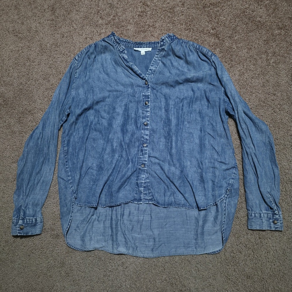 Jane & Delancey Top Women's XL Blue Chambray Denim Button Up Tunic Long Sleeves